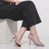 Degraqueen 85 pvc silver leather mules