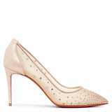 Follies Strass 85 beige suede mesh pumps