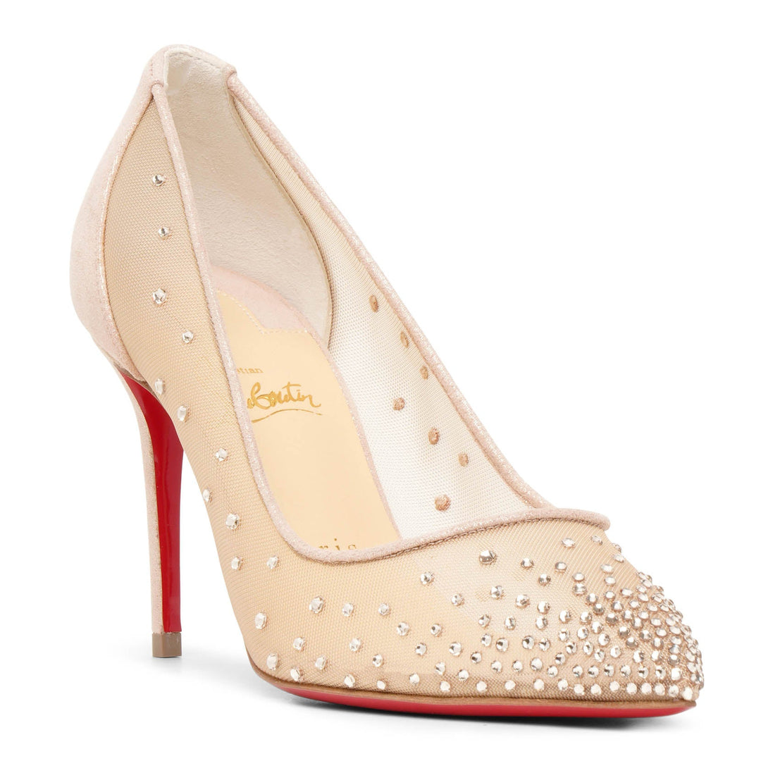 Follies Strass 85 beige suede mesh pumps