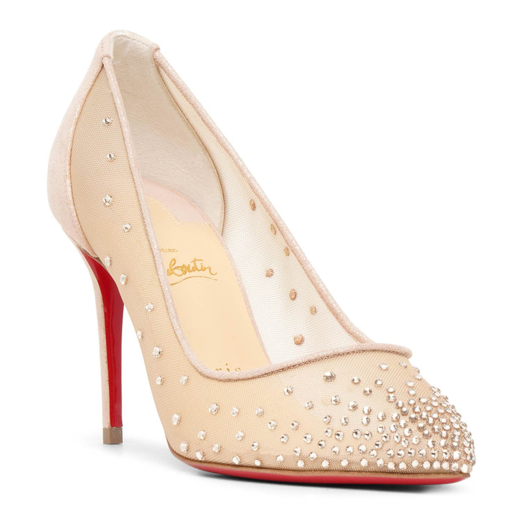Christian Louboutin Beige Mesh and Leather Follies Strass Pumps