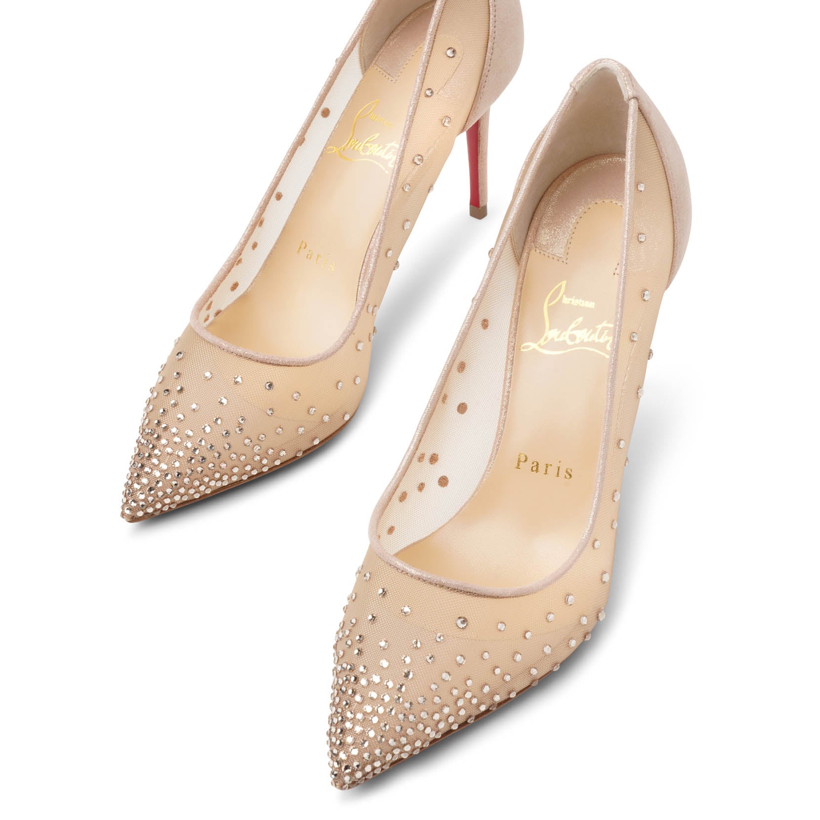 Christian Louboutin | Follies Strass 85 beige suede mesh pumps