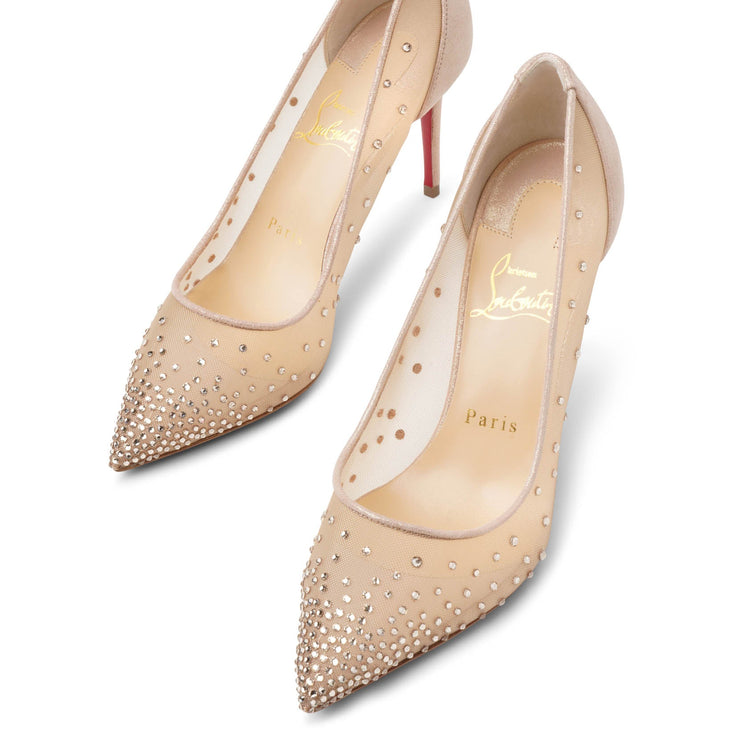 Follies Strass Embellished Mesh Pumps in Beige - Christian Louboutin