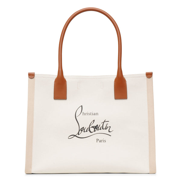Nastroloubi E/W large natural canvas tote bag