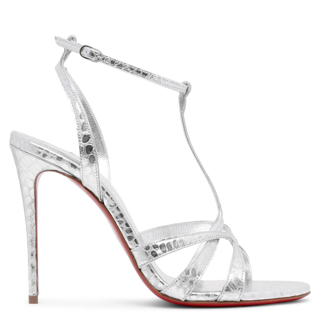 Christian Louboutin Silver Lurex Fabric and Mesh Twistissima Strass Sandals  Size 38.5 Christian Louboutin | TLC