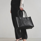 By my side E/W black leather tote bag