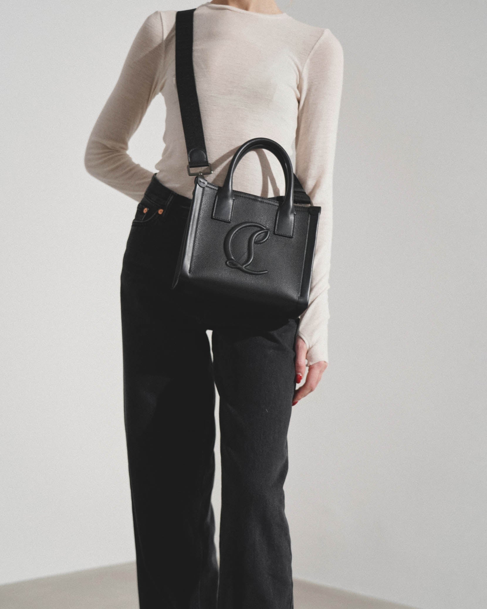 Christian Louboutin | By my side E/W mini black leather tote bag