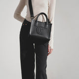 By my side E/W mini black leather tote bag