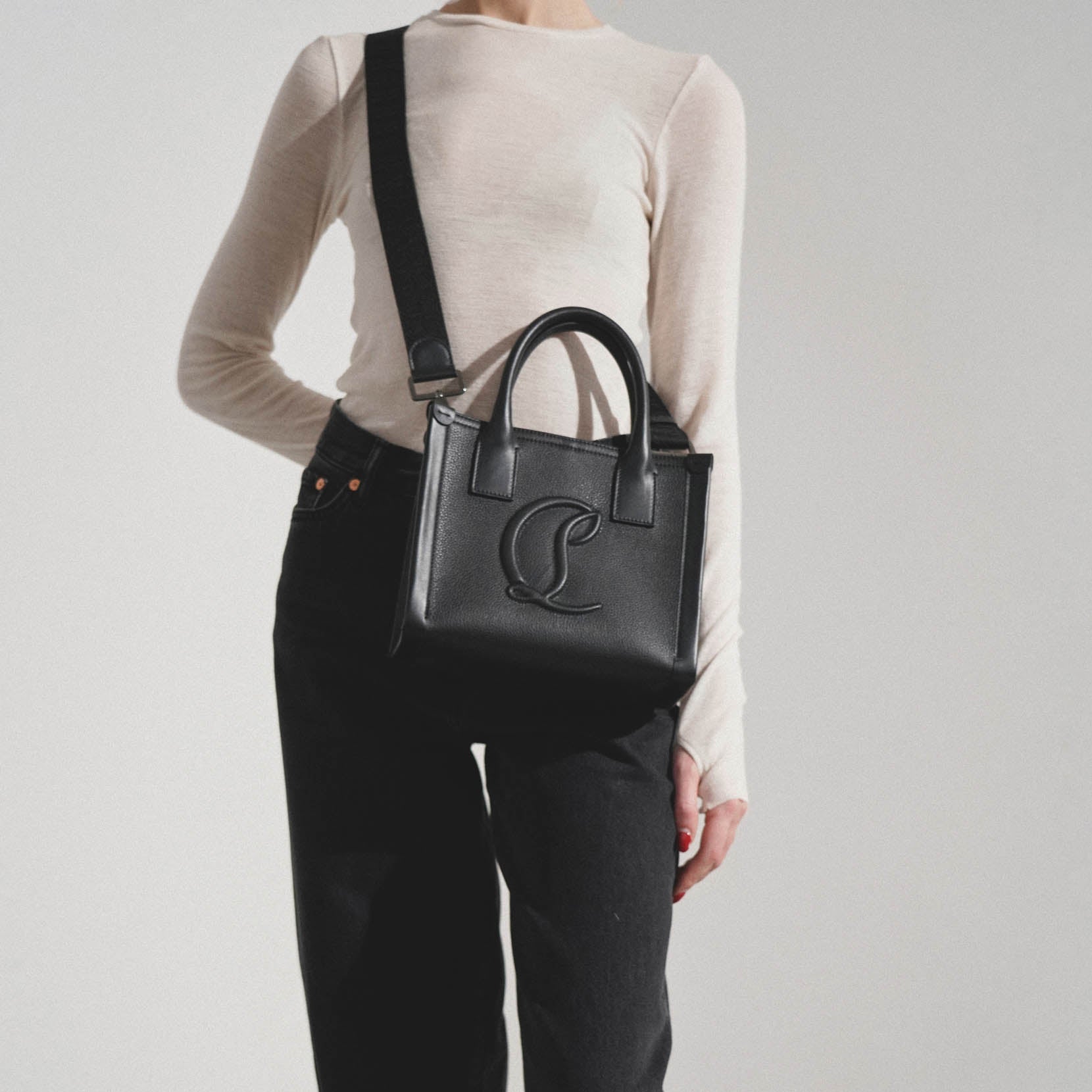 Christian Louboutin | By my side E/W mini black leather tote bag