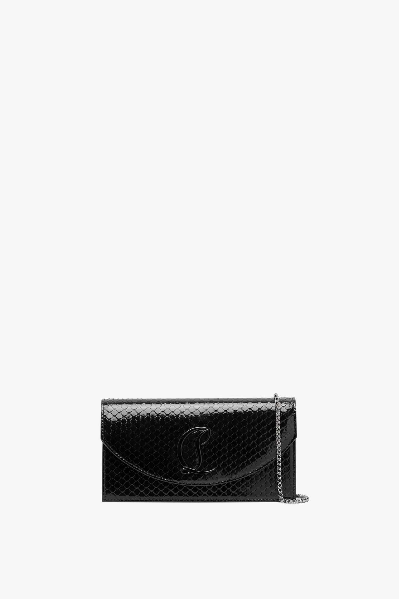 【関税&送料込】Christian Louboutin Loubi54 Black Patent Lea Loubi54 - Wallet on chain - Calf leather - Black and gold
