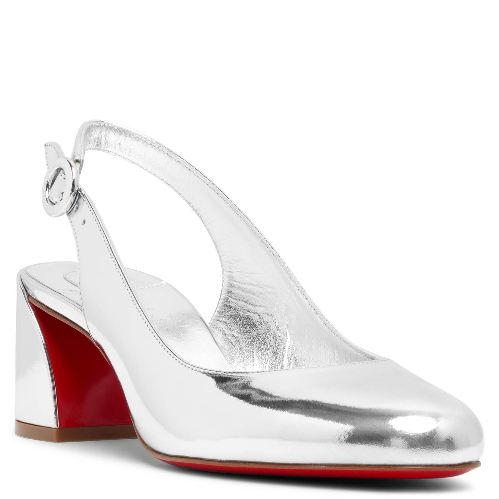 Shop Christian Louboutin So Jane Sling 55 Silver Patent Slingbacks