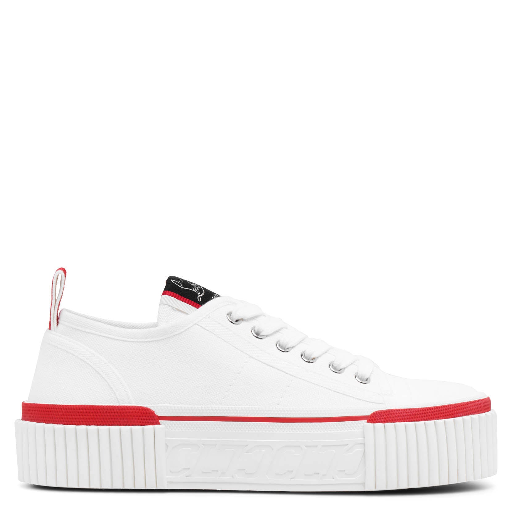 Shop Christian Louboutin Super Pedro White Canvas Sneakers