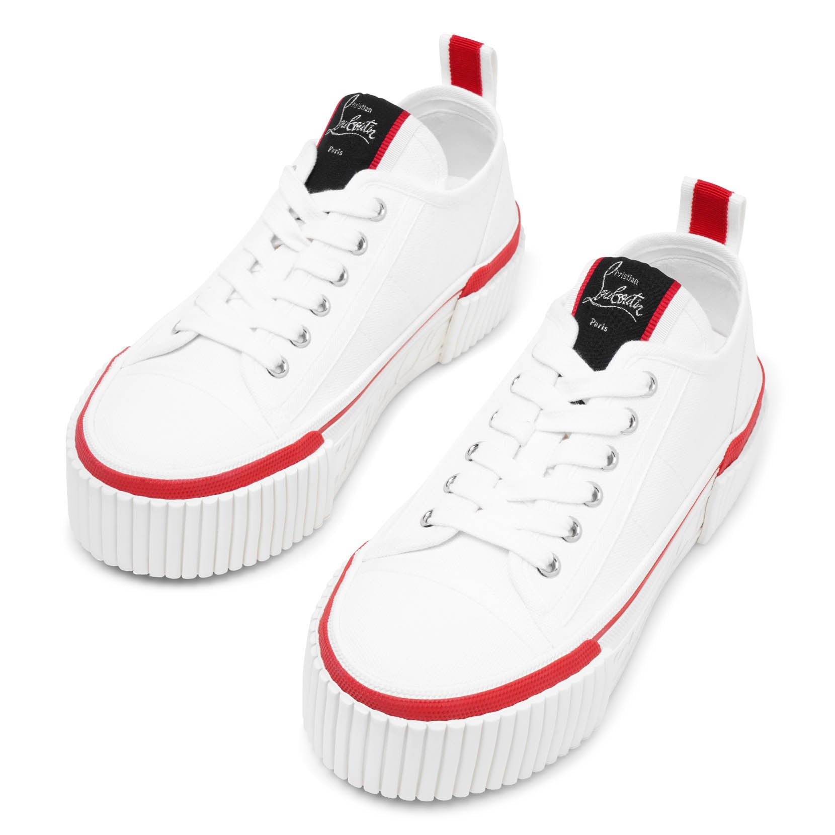 Shop Christian Louboutin Super Pedro White Canvas Sneakers