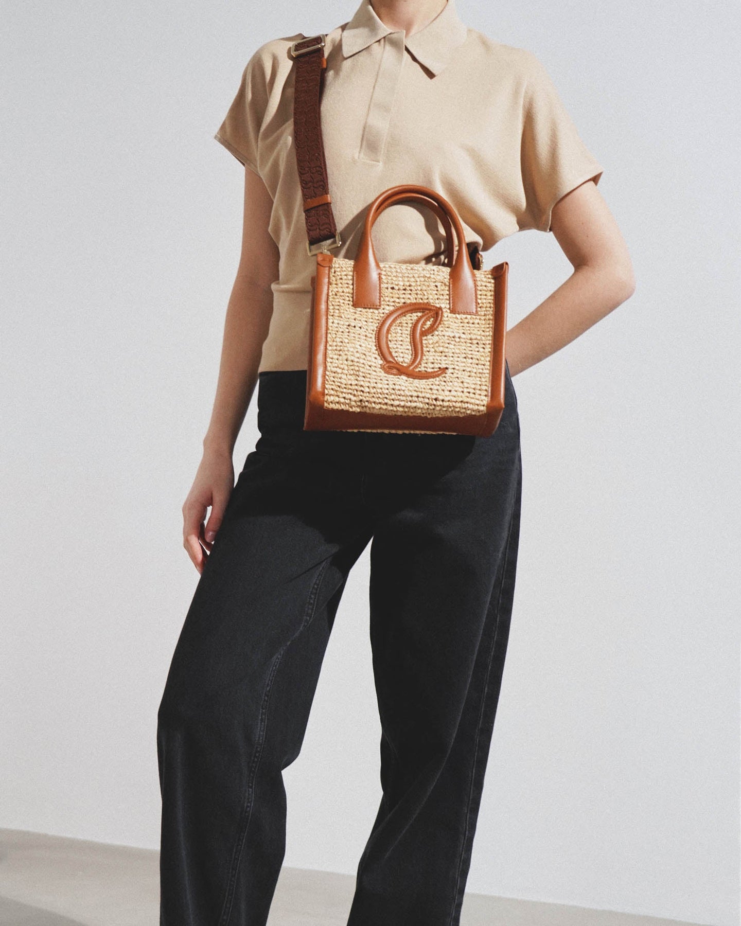 Shop Christian Louboutin By My Side Mini Raffia Tote Bag