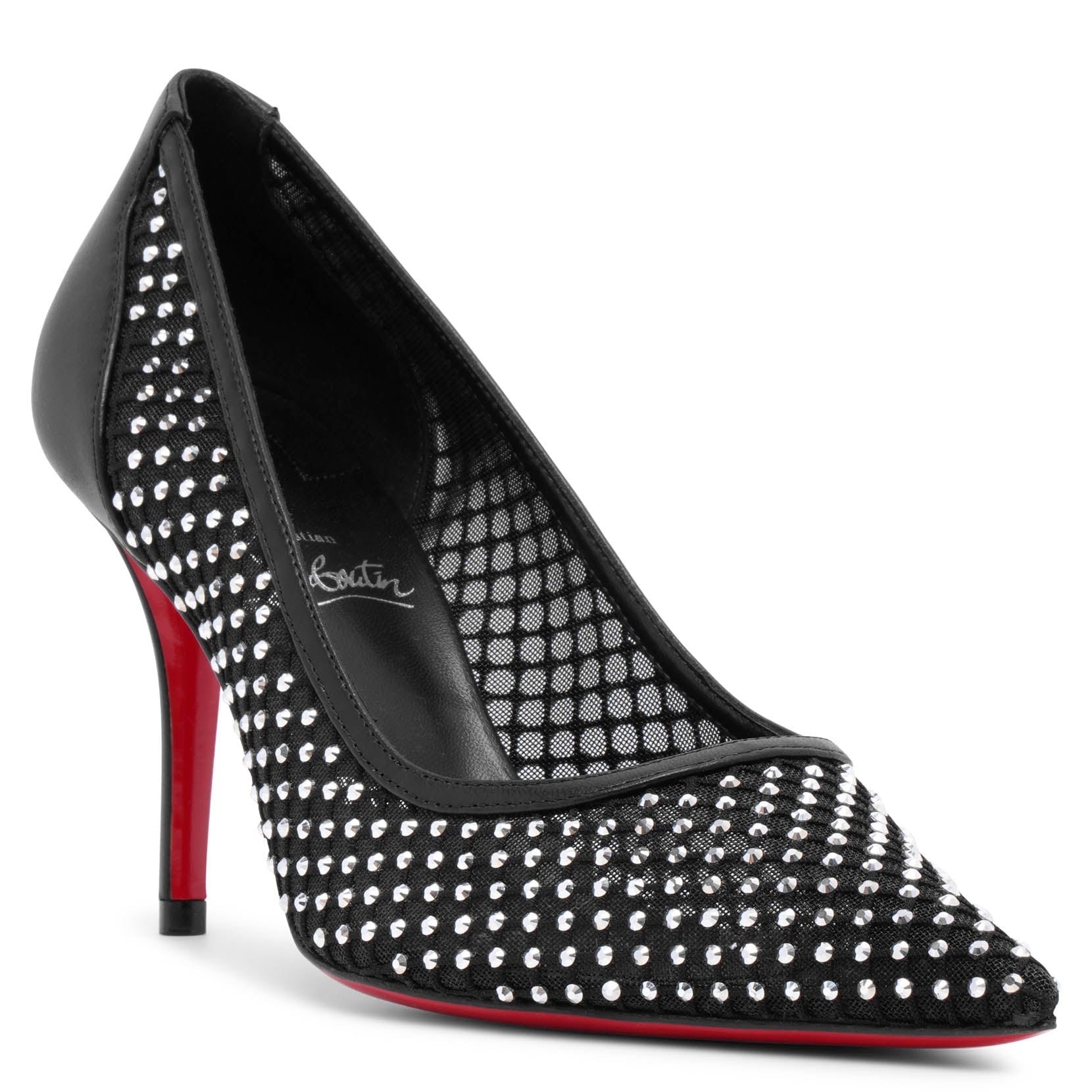 Shop Christian Louboutin Apostropha 80 Black Mesh Pumps