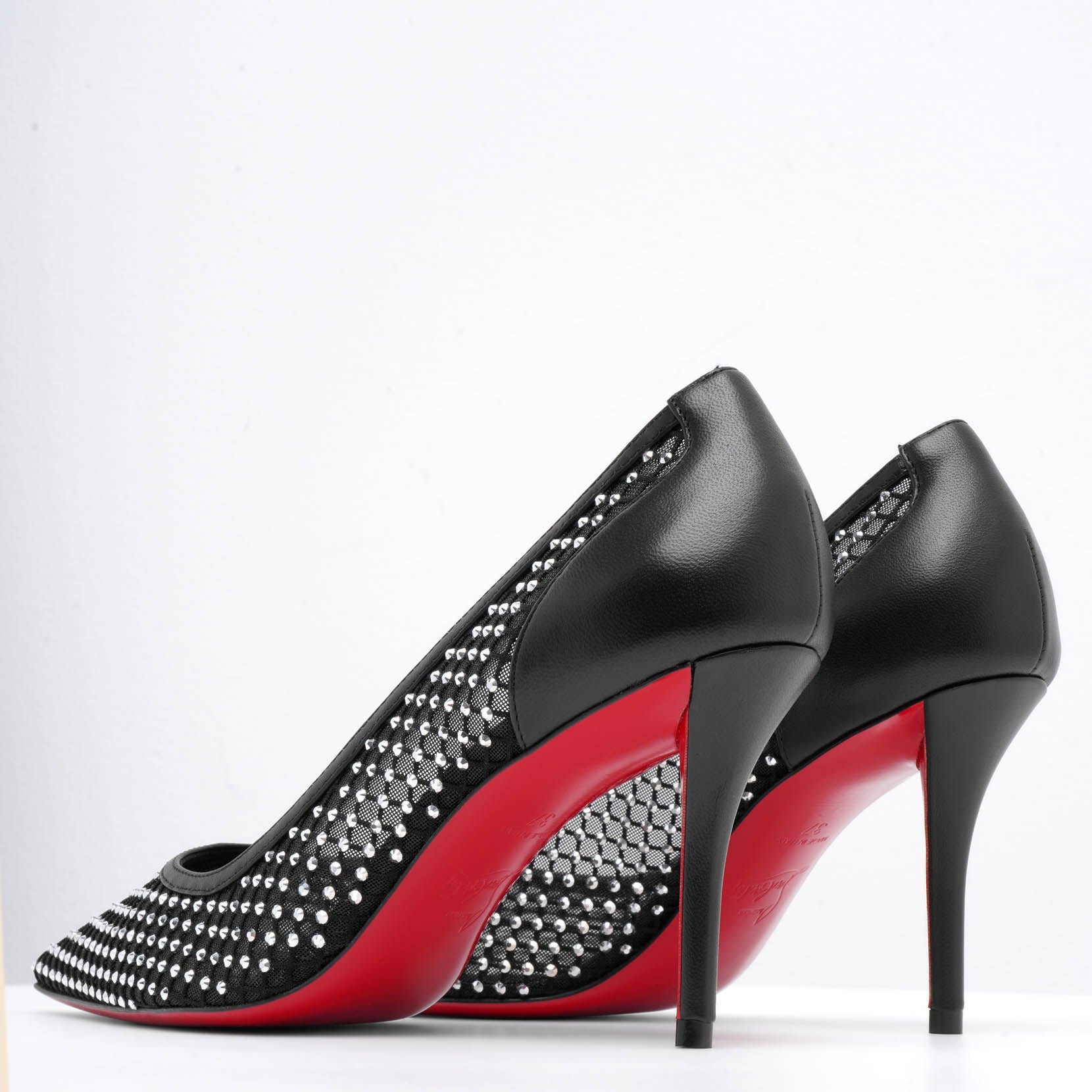 Shop Christian Louboutin Apostropha 80 Black Mesh Pumps