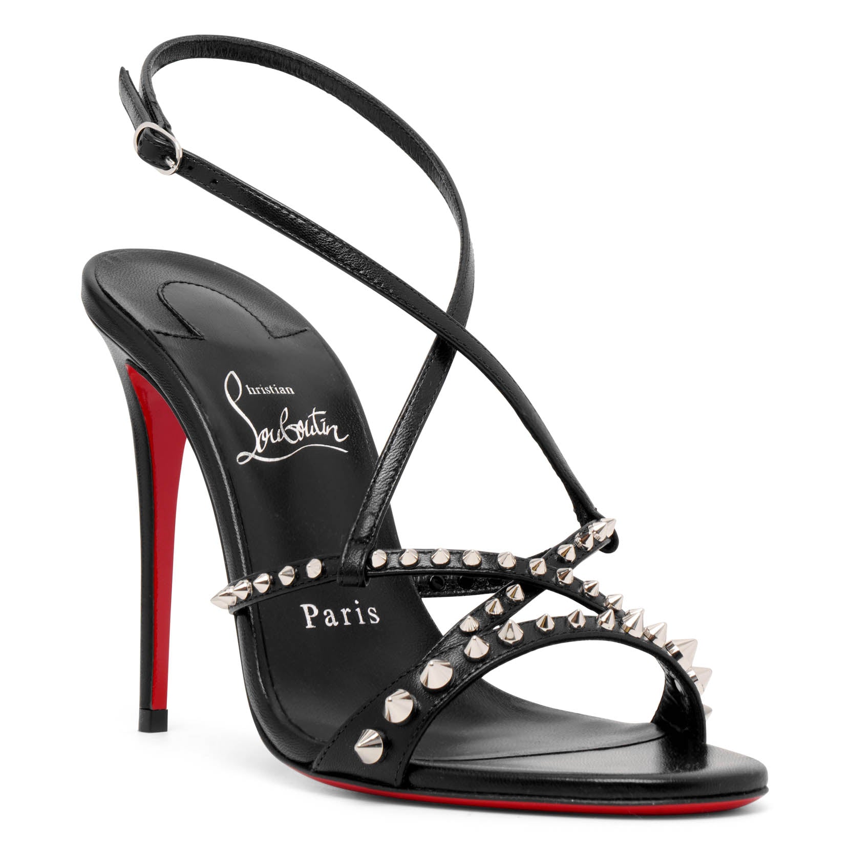 Shop Christian Louboutin Tatooshka 100 Black Spikes Sandals