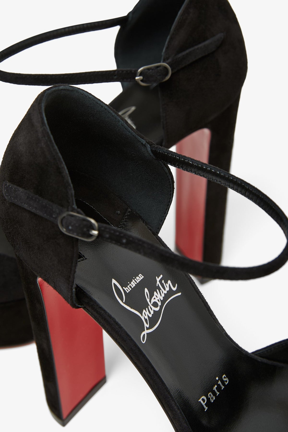 Shop Christian Louboutin Sandaloo 130 Black Suede Platform Sandals