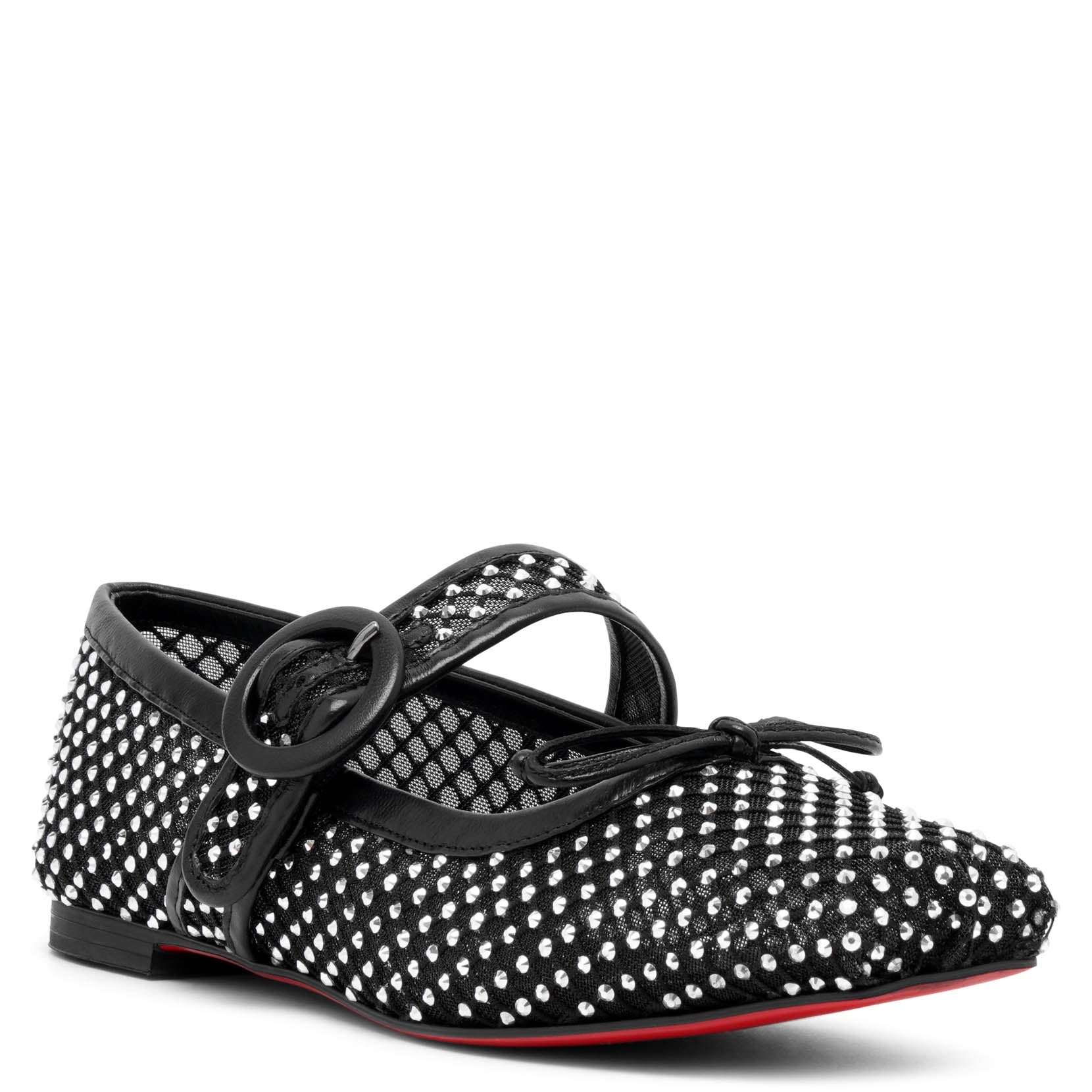 Shop Christian Louboutin Mamastrapitina Black Mesh Ballerinas