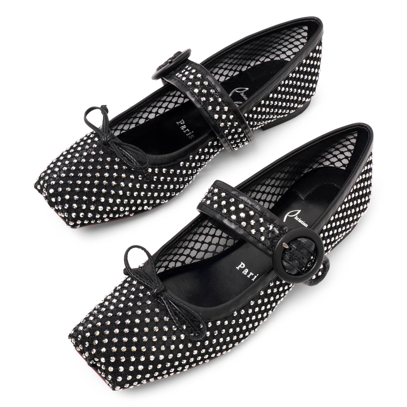 Shop Christian Louboutin Mamastrapitina Black Mesh Ballerinas