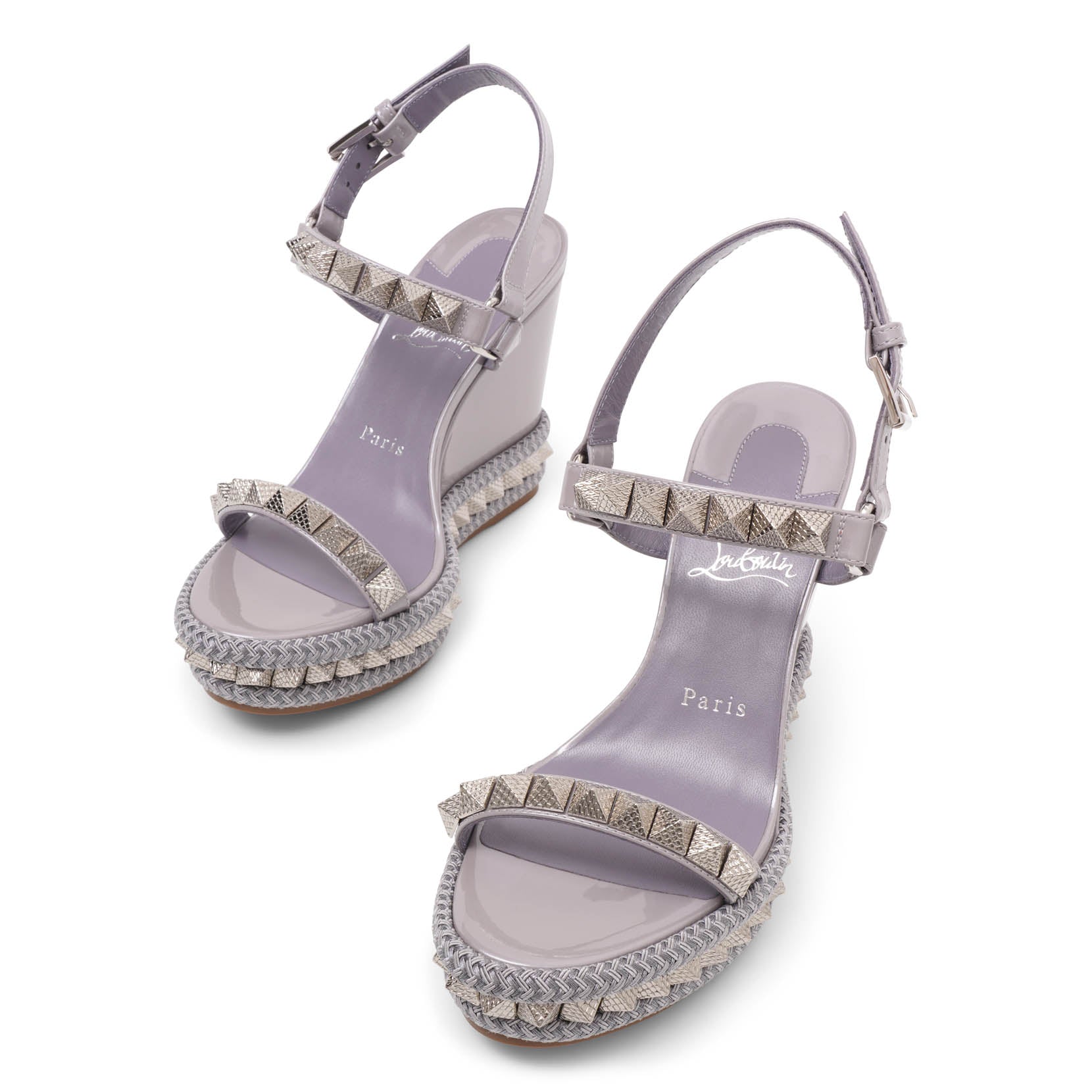 Shop Christian Louboutin Pyraclou 110 Lilac Wedges