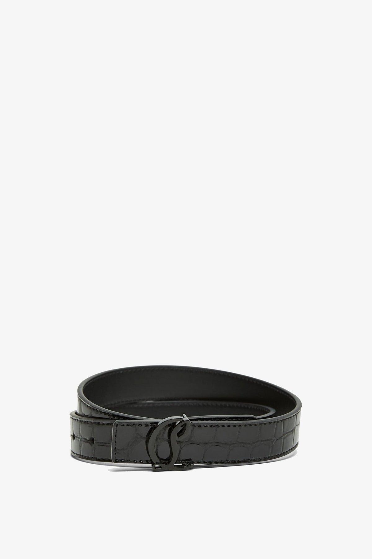 Shop Christian Louboutin Cl 25mm Logo Calf Ali Black Belt