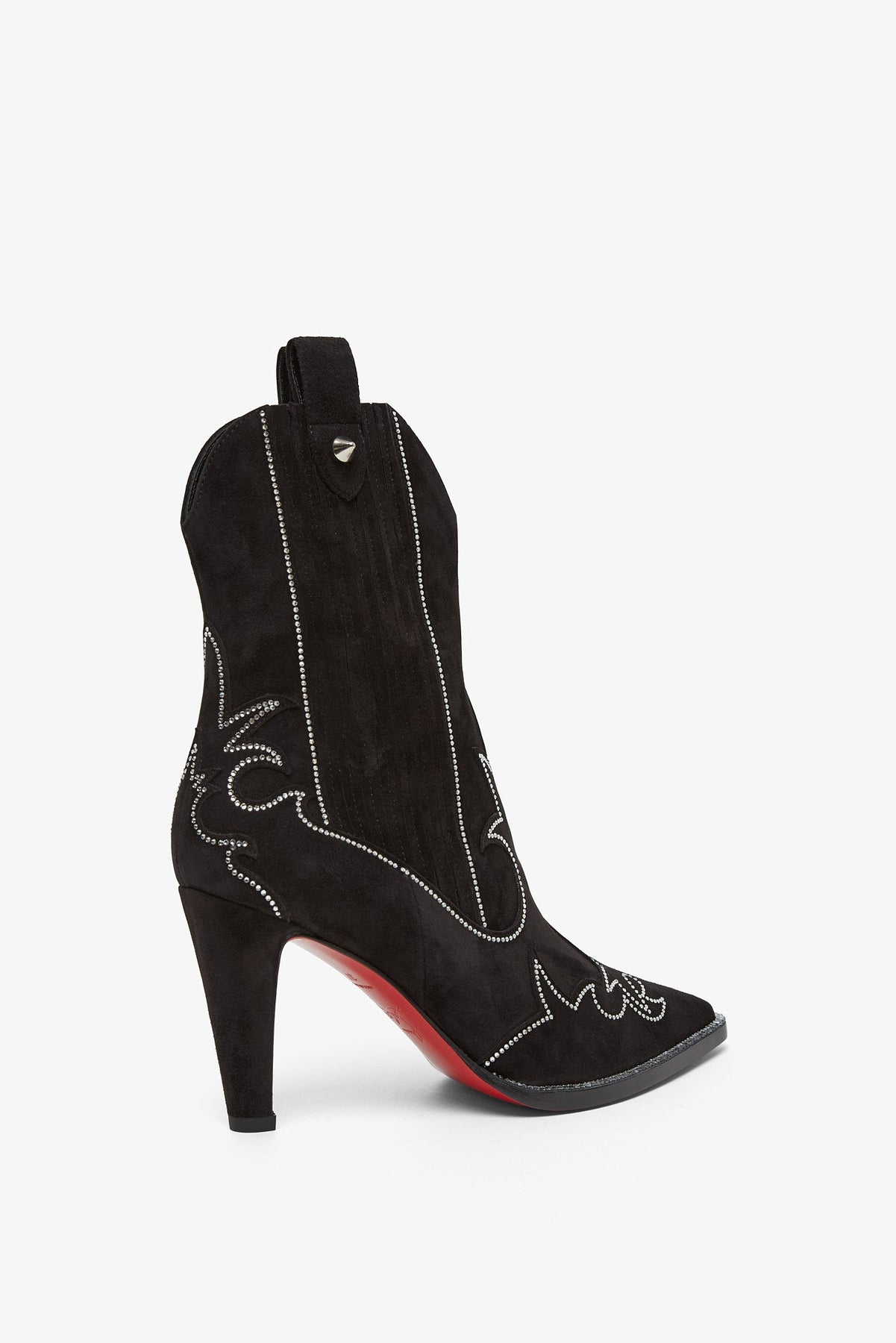 CHRISTIAN LOUBOUTIN SANTIGAG 85 STRASS BLACK SUEDE BOOTS 