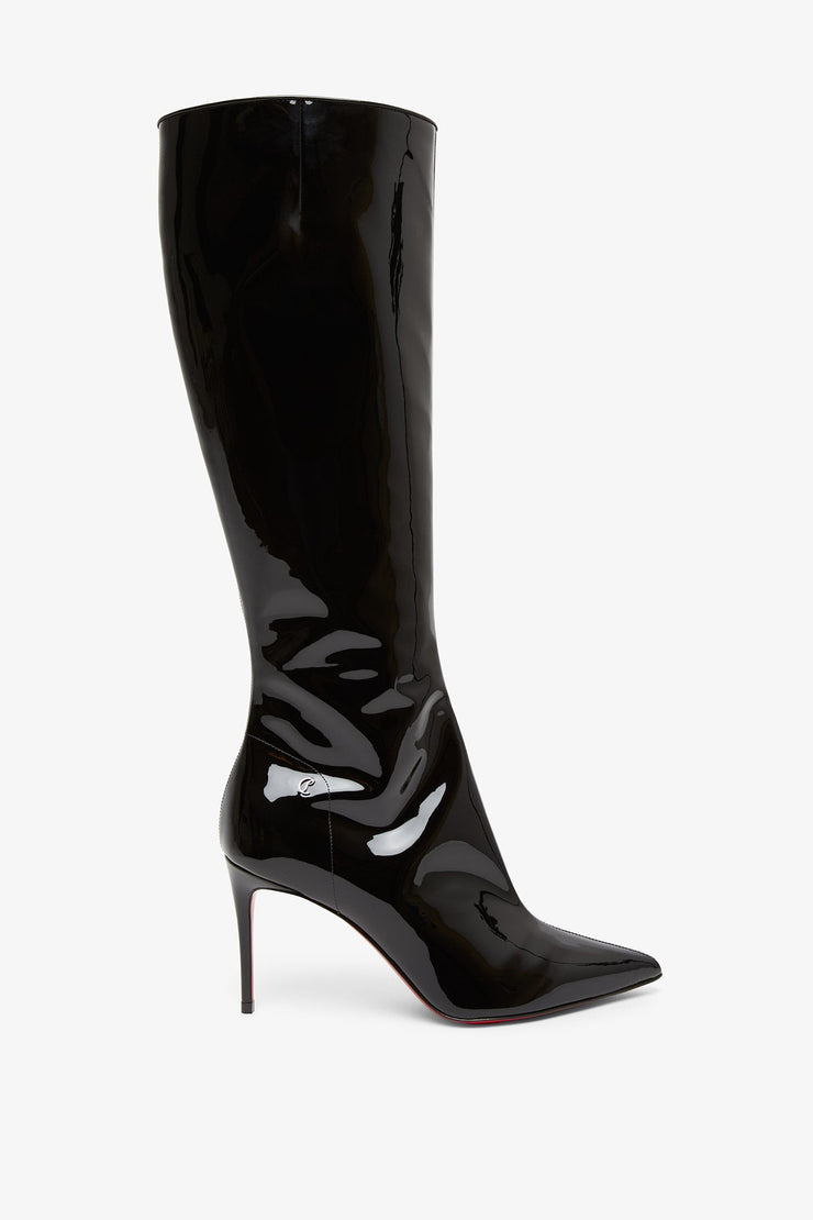 Christian Louboutin Sporty Kate 85 Black Patent Boots 38 Savannahs