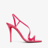 Pink high-heeled sandal on a white background