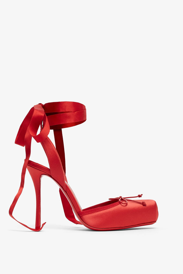 Cassia lace up 100 red satin pumps