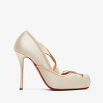 Beige high-heeled shoe on a white background