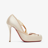 Beige high-heeled shoe on a white background