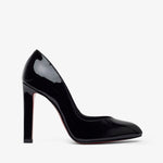 Black high-heeled shoe on a white background