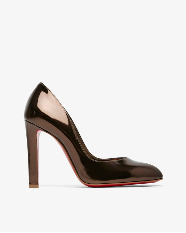Black high-heeled shoe on a white background
