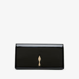 Black wallet with a gold emblem on a white background