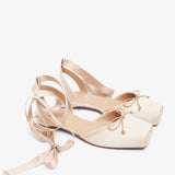 Cassia Lace Up Blush Satin Flats