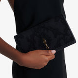 Bettina crepe satin black clutch
