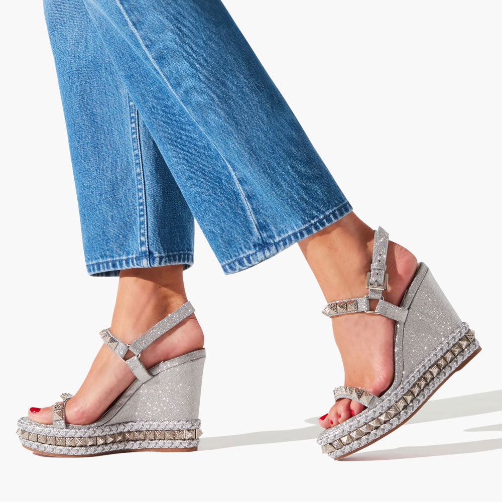 Christian Louboutin | Pyraclou 110 silver glitter wedge | Savannahs