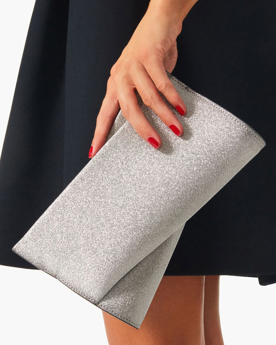 Christian Louboutin | Loubitwist small silver glitter clutch