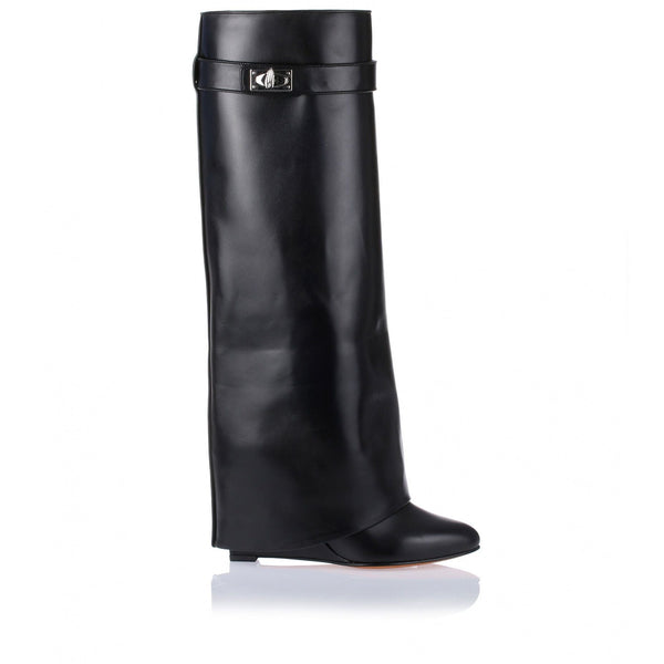 Givenchy | Black fold-over shark lock knee boot | Savannahs