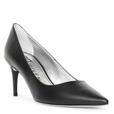 Black leather pumps