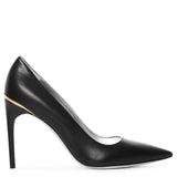 Black leather pumps