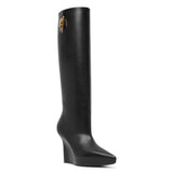 G lock black leather wedge high boots