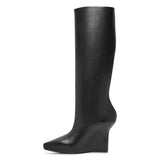 G lock black leather wedge high boots
