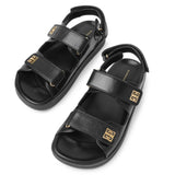 4G strap flat black leather sandals