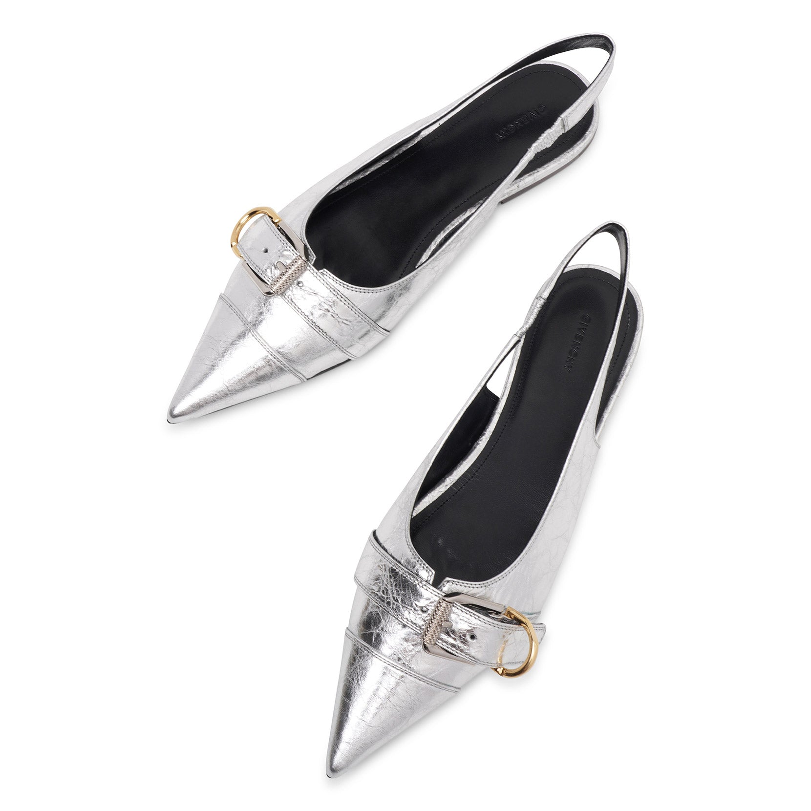 Shop Givenchy Voyou Silver Slingback Flats