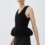 Slim fit peplum black top in waffle wool