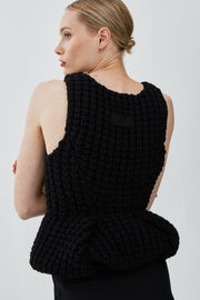 Slim fit peplum black top in waffle wool