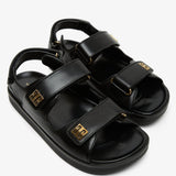4G black strap flat sandals