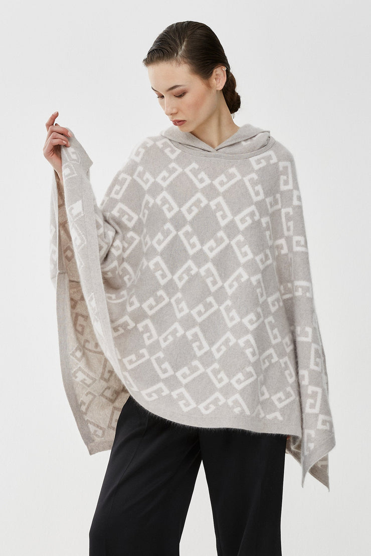 Monogram hooded cashmere poncho