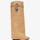 Shark lock beige leather boots